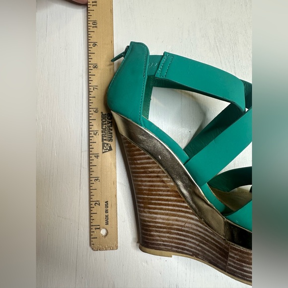 JustFab HollyN Turquoise Wedge Heels Women’s 6.5 Platform Sandals Zip Back - Picture 11 of 12